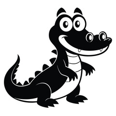 Smiling cartoon alligator features bold, black and white contrasts that bring out its playful persona