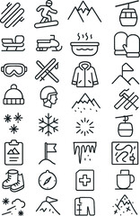 Doodle education icon set with symbols for web business travel and food