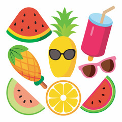 Tropical Summer Fruits and Popsicle Vector Clipart
