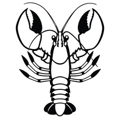Symmetrical lobster shows large claws and legs in a bold and striking black and white