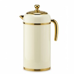 Obraz premium Elegant cream and gold french press coffee pot isolated on white background
