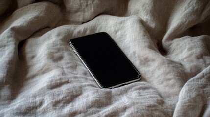 Black Smartphone on Beige Fabric Bed