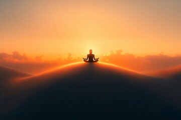 Sitting alone in meditation atop a vast sand dune