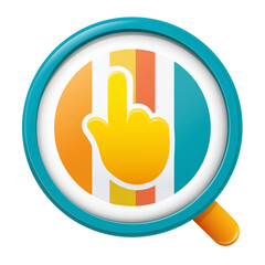 Magnifying glass highlighting pointing finger icon