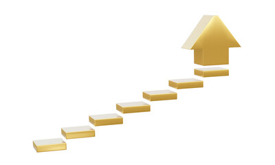 Growth golden arrow planning investing business up step trading staircase strategy optimization statistics economy graph analytics financial fund profit concept. 3d rendering illustration