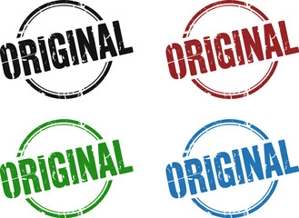 Red original stamp with grunge effect on a white textured background image
