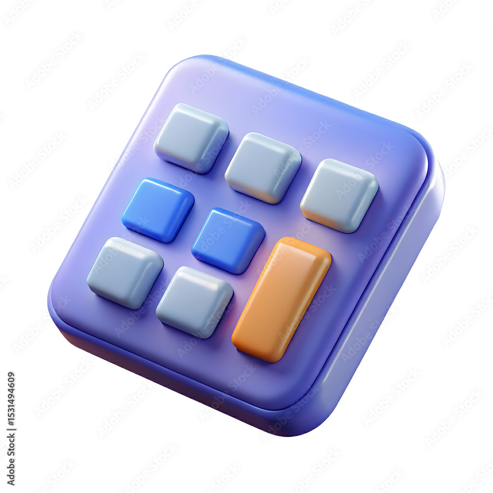 Poster calculator icon with colorful buttons isolated on white background