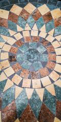 Portuguese azulejo tiles, mexican talavera, italian spanish majolica. Vintage tiled floor print for ceramic or fabric design.
