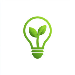 Green energy icon featuring light bulb with plant sprout inside, symbolizing renewable energy and eco friendly innovation