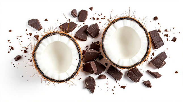 coconuts and chocolate isolate on white background