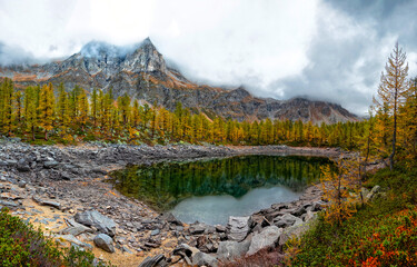 autumn landscape with mountains and lake