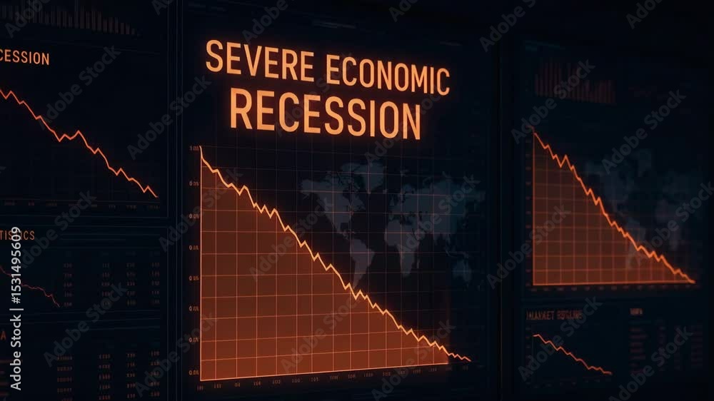 Poster this image depicts a visualization of severe economic recession with declining graphs highlighting s