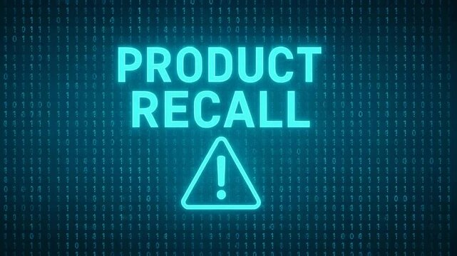 This digital image showcases a product recall alert displayed in bright blue text on a dark background, emphasizing the importance of consumer safety and awareness in the marketpla