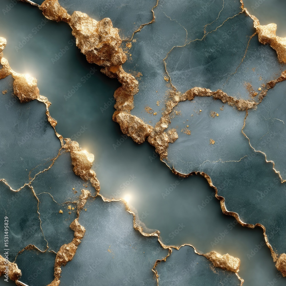 Poster dark green marble surface showcases golden veins in a flowing water pattern, creating a sophisticate