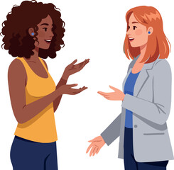 Fototapeta premium Two women having friendly conversation in casual clothing vector illustration 