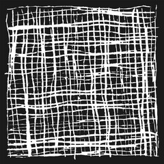 Handwritten texture with crisscrossing white lines on black background. Doodles and squiggles. Vector illustration