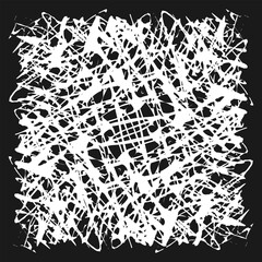 White handwritten rich texture on black background. Doodles and squiggles. Vector illustration