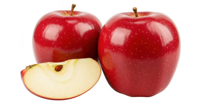 Two red apples and a slice isolated on transparent background - Powered by Adobe