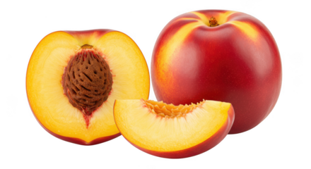 Fresh nectarine halves and slice isolated on transparent background