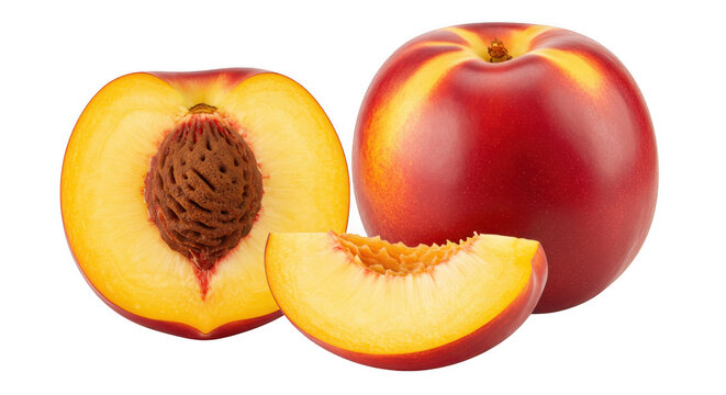 Fresh nectarine halves and slice isolated on transparent background