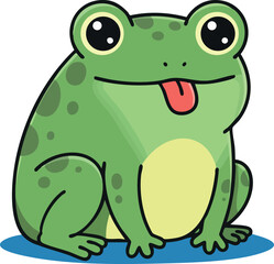 Fototapeta premium Cute green frog cartoon with big eyes and playful tongue vector illustration 