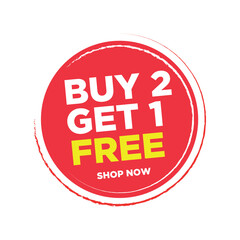 Buy 2 Get 1 Free Promotion: A vibrant, eye-catching promotional sticker boldly presents a 'Buy 2 Get 1 Free' offer.