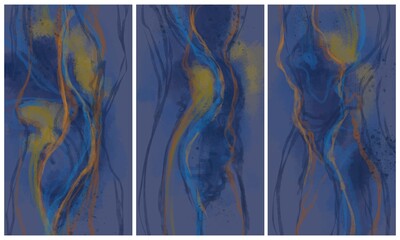 Modern interior triptych. The picture is painted by hand on a tablet.