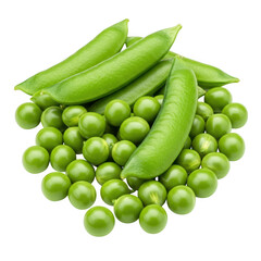Fresh green peas and pea pods isolated on transparent background