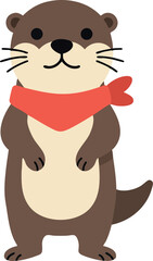 Naklejka premium Otter Wearing Red Scarf Cute Standing Cartoon Animal Illustration Vector 