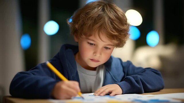 Child Engaged in Logic Puzzle Problem-Solving with Pencil
