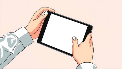 Male hands holding tablet mockup with blank screen