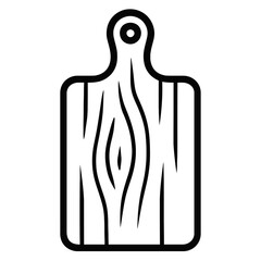 Wooden Chopping Board Outline Vector - Kitchen Utensil Icon with Wood Grain