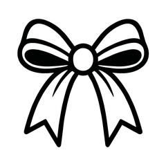 Simple Gift Bow Outline Vector - Black and White Festive Decoration Icon