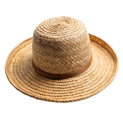 Straw Beach Hat with Wide Brim Isolated on White Background  
