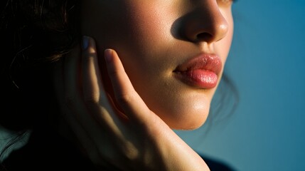 Gently Lit Close-Up of a Woman's Face Highlighting Soft Skin and Serenity