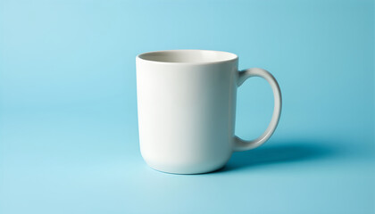 Obraz premium Sleek White Ceramic Coffee Mug on Light Blue Studio Background