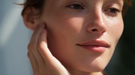 Young Woman Enjoying a Peaceful Moment with Natural Light Outdoors