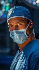 Focused Surgeon at Work in Hospital Operating Room with Surgical Mask