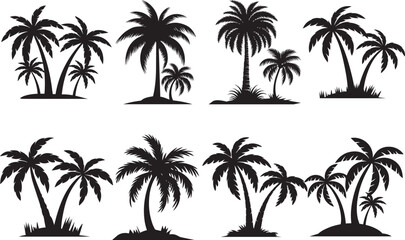 Fototapeta premium Palm tree silhouette vector set isolated on white background