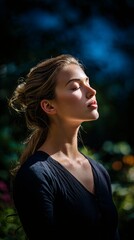Young Woman Meditating Calmly in a Peaceful Outdoor Environment During Daytime