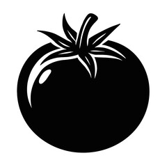 Solid Black Vector Icon of a Whole Ripe Tomato Fruit or Vegetable