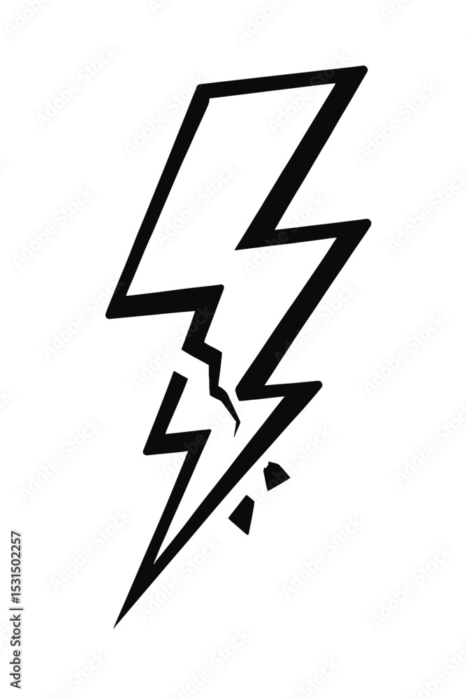 Poster broken lightning bolt outline vector icon - power failure or damage symbol