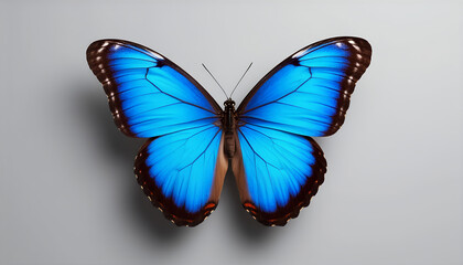Vibrant Blue Morpho Butterfly Isolated on Gray Background