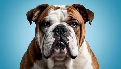 Majestic English Bulldog Portrait Blue Studio Background