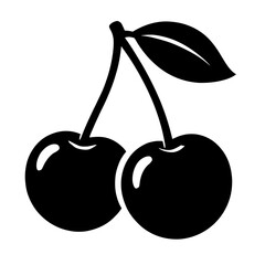 Twin Cherries with Leaf Silhouette - Fruit Icon