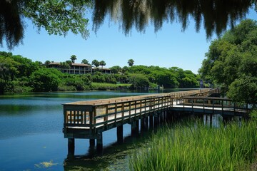 Florida Docks. Wooden Pier and Boardwalk Overlooking Matanzas River in Crescent Beach by Marineland