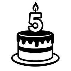 Birthday Cake with Number 5 Candle Icon - Fifth Celebration Symbol