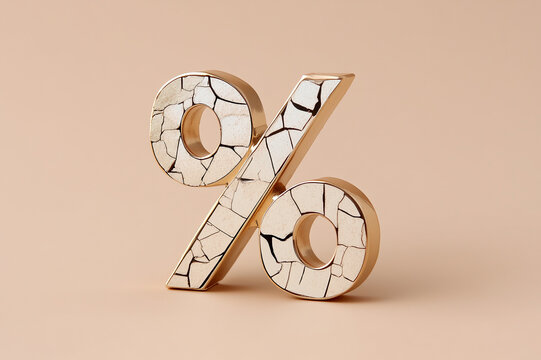shattered three dimensional percent sign made with gold and porcelain