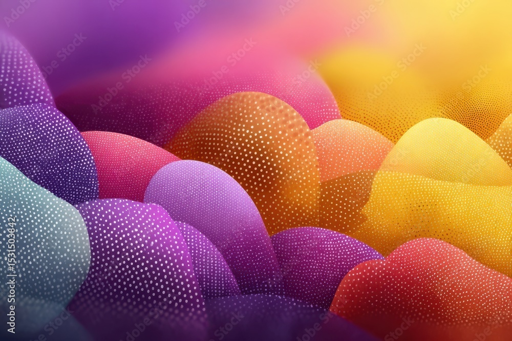 Poster vibrant abstract dots and waves in a multicolored artistic composition