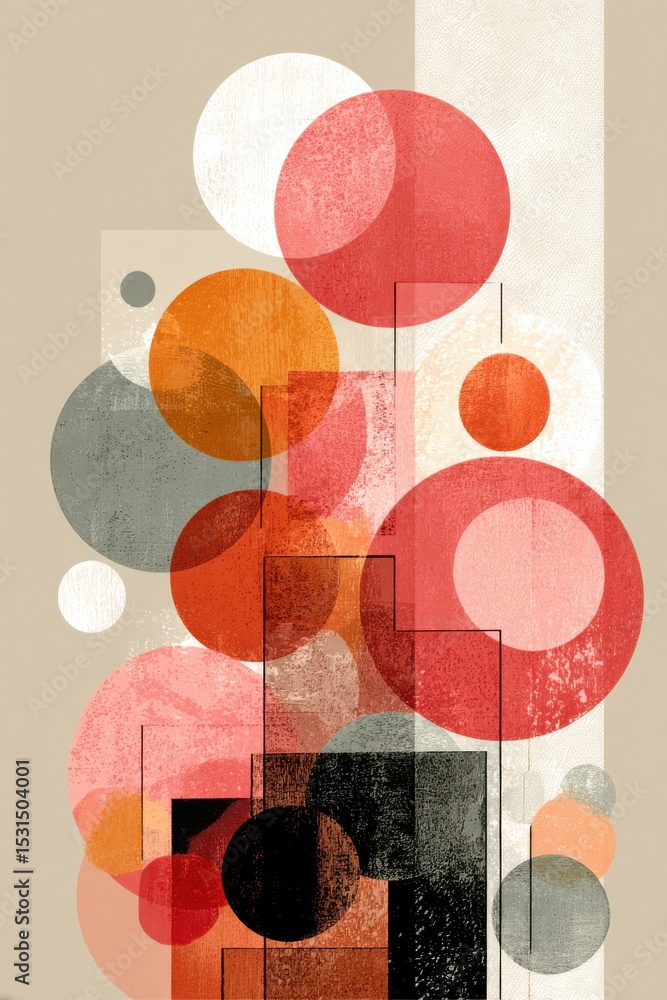 Poster abstract artwork with overlapping colorful circles and geometric patterns
